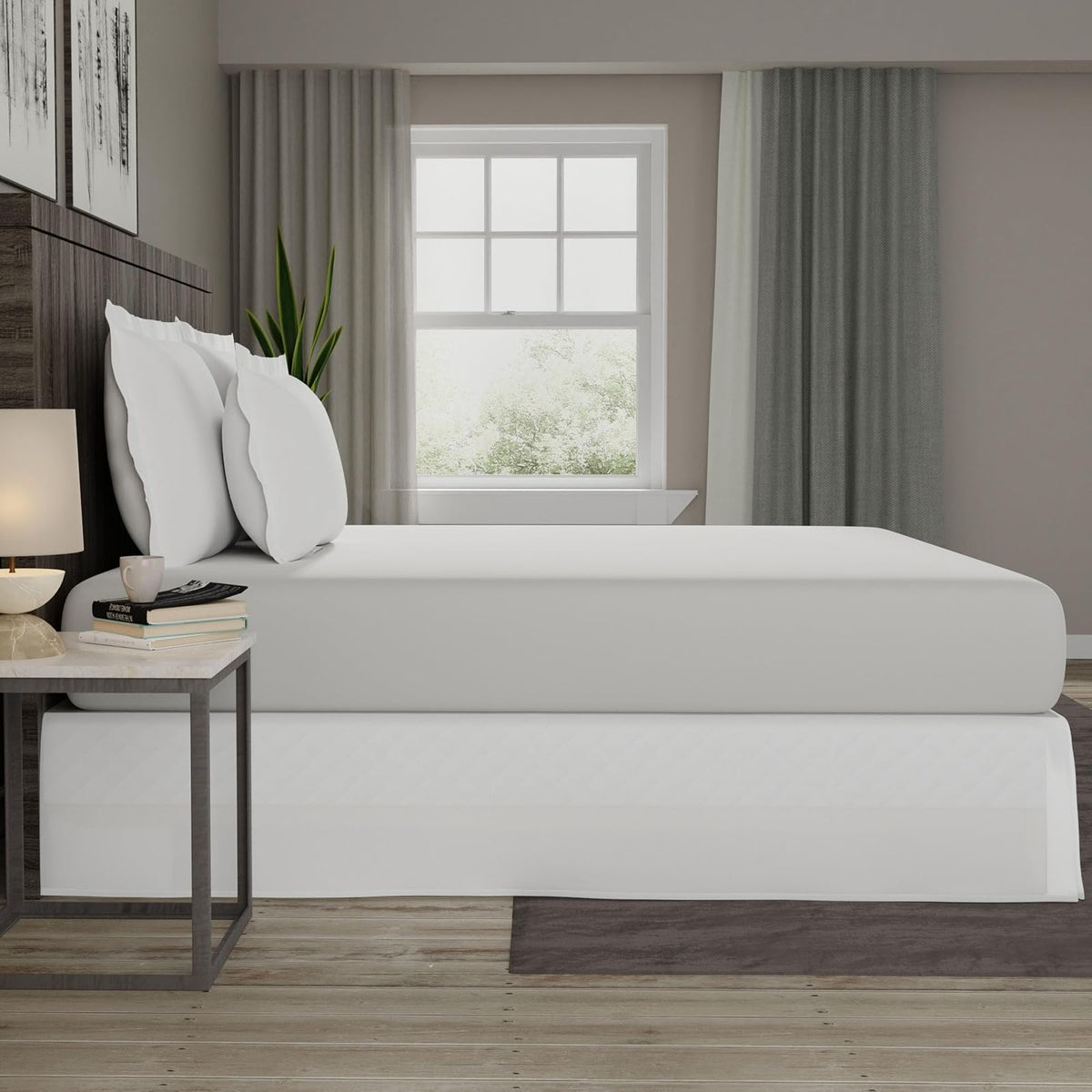 Today’s Home Contemporary Tailored Bed Skirt, Microfiber, 14" Drop Length, Queen, White