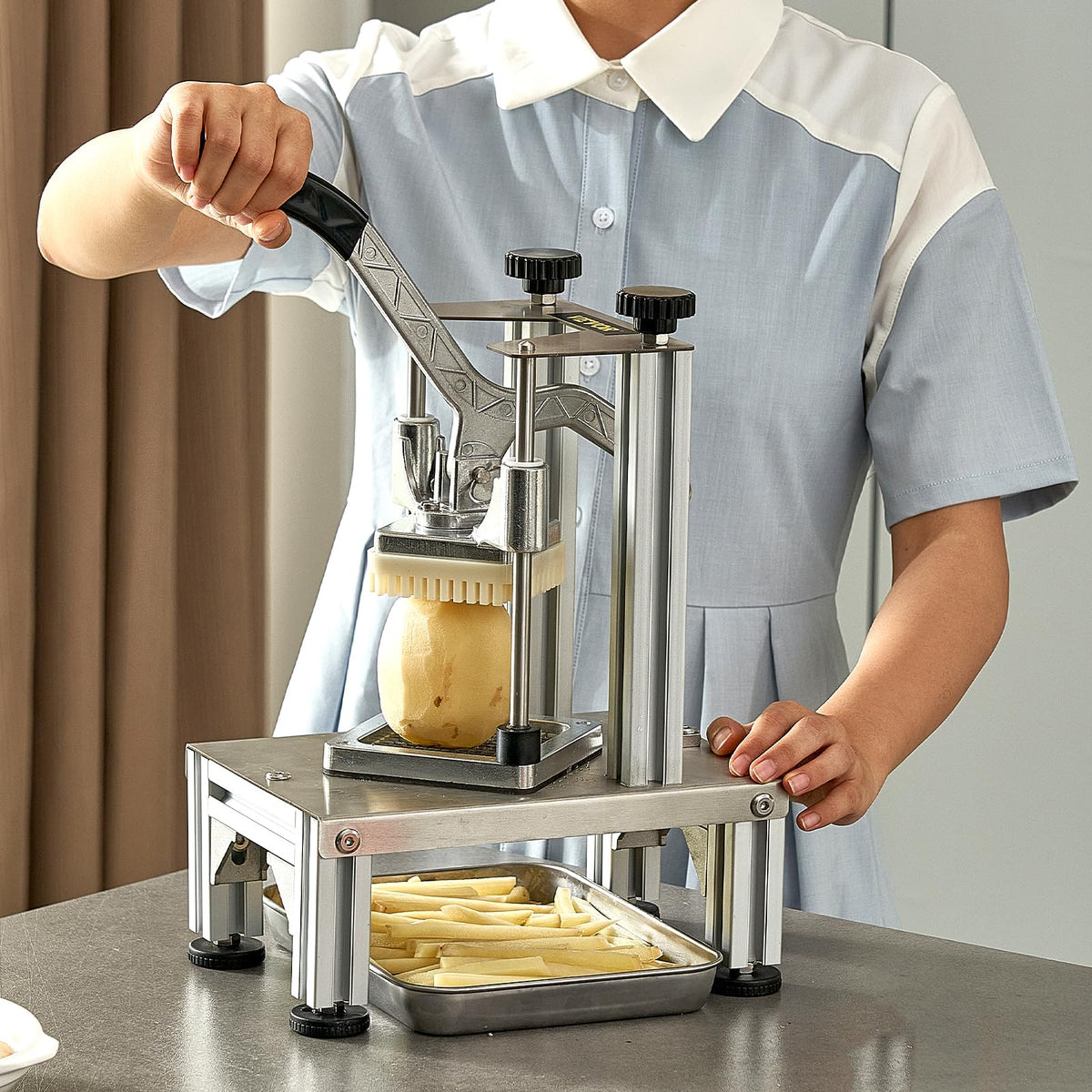 VEVOR - Cortador comercial para patatas fritas con 4 cuchillas de repuesto, picador fácil de cortar en cubos con cuchillas de 1/4 y 3/8 pulgadas, cortador de 6 cuñas y descorazonador de manzana de 6 cuñas, cortador de patatas con limón para patatas fritas