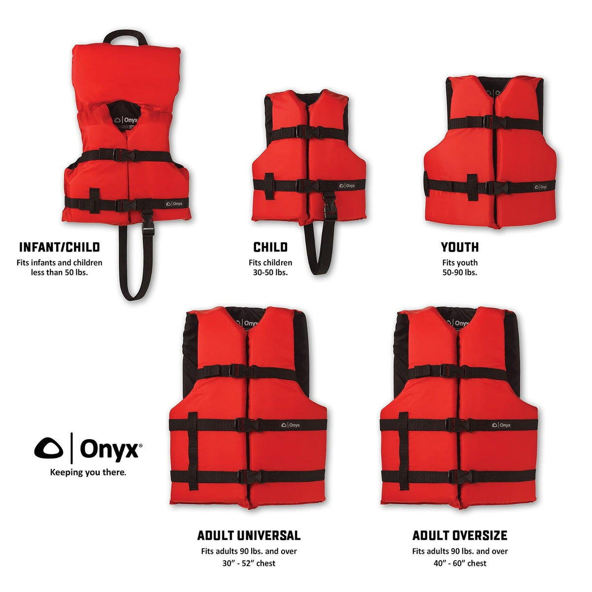 Onyx - Chaleco Salvavidas para Uso General, Rojo, Ajustable, Ligero, Unisex-Adultos