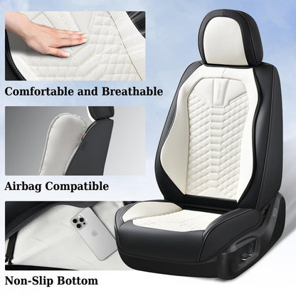 Coverado Fundas de Asiento de Piel, Juego Completo de Fundas de Asiento de Automóvil, Funda de Asiento de Automóvil de Piel de napa Impermeable, Protectores de Asiento de Automóvil, 5 Asientos, Fundas de Asiento