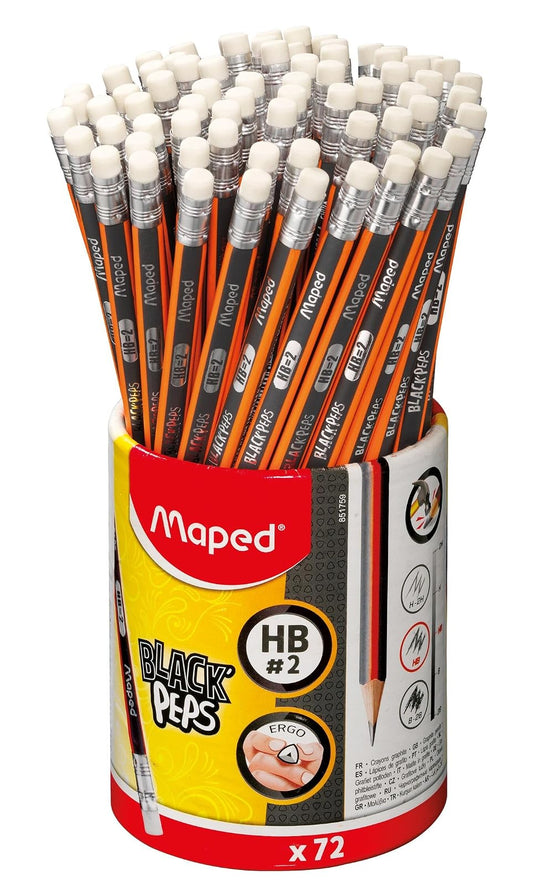 Maped - Paquete escolar de lápices Black'Peps Triangular Graphite #2, paquete de 72 (851759ZV)