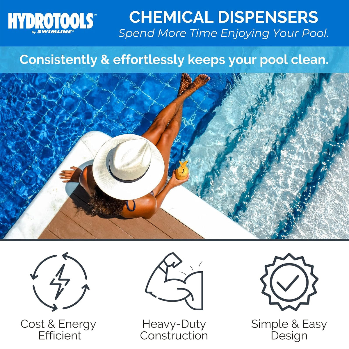Swimline HYDROTOOLS by SWIMLINE 8720 Dispensador de Productos químicos para Piscina y SPA de Gran Capacidad, Compatible con bromo y Cloro soporta tabletas de 1 a 3 Pulgadas, Anillo de Control