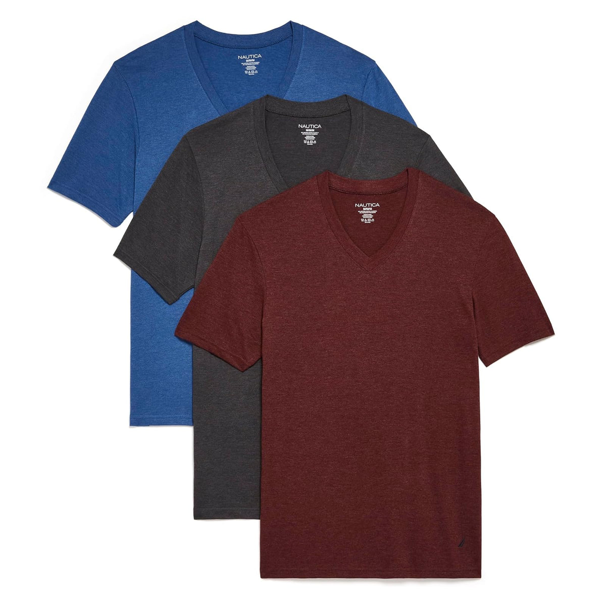 Nautica Paquete de 3 Camisetas con Cuello en V Jaspeado CamisetaHombre - CH - Holandés - Carbón - Cornel Heather