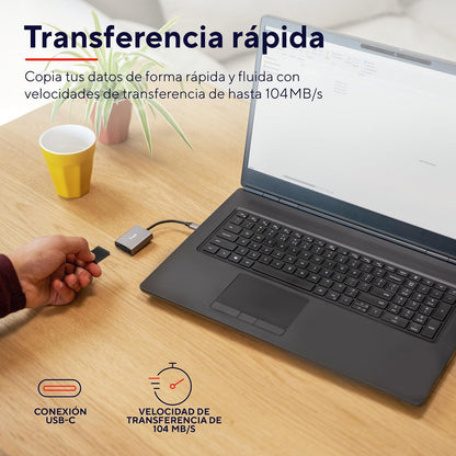 Trust Dalyx Lector de Tarjetas USB-C – Rápido USB 3.2 Gen 1, Compatible con SD/MicroSD/SDHC/SDXC hasta 2 TB, Velocidad 104 MB/s, para PC, MacBook, Laptop y Chromebook