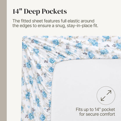 Modern Threads Juego de sábanas y Fundas de Almohada Extra Suaves de 4 Piezas, con Bolsillo Profundo de hasta 16 Pulgadas, colchón Forever Roses Full