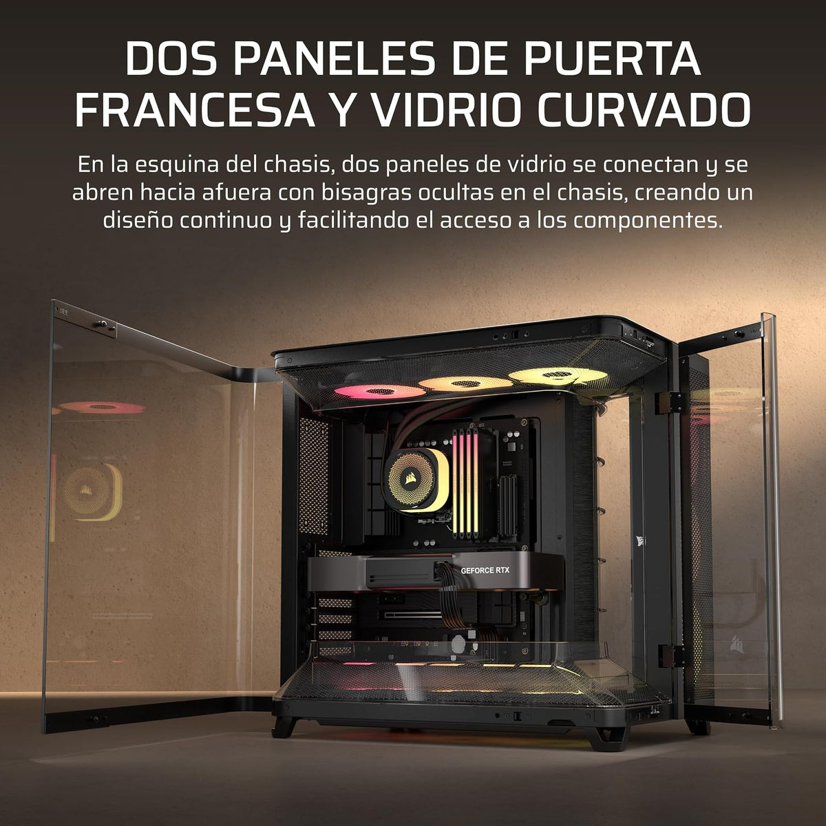 Corsair Air 5400 RS-R ARGB Caja para PC Semitorre – Negro | Panorámica, Triple Cámara, 3 ventiladores RS120-R ARGB Reverse-Rotor preinstalados, conductos de alto flujo y bajo ruido