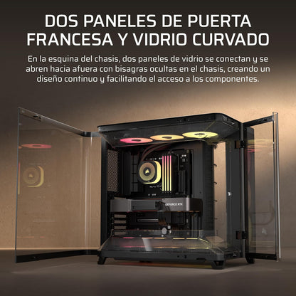 Corsair Air 5400 RS-R ARGB Caja para PC Semitorre – Negro | Panorámica, Triple Cámara, 3 ventiladores RS120-R ARGB Reverse-Rotor preinstalados, conductos de alto flujo y bajo ruido