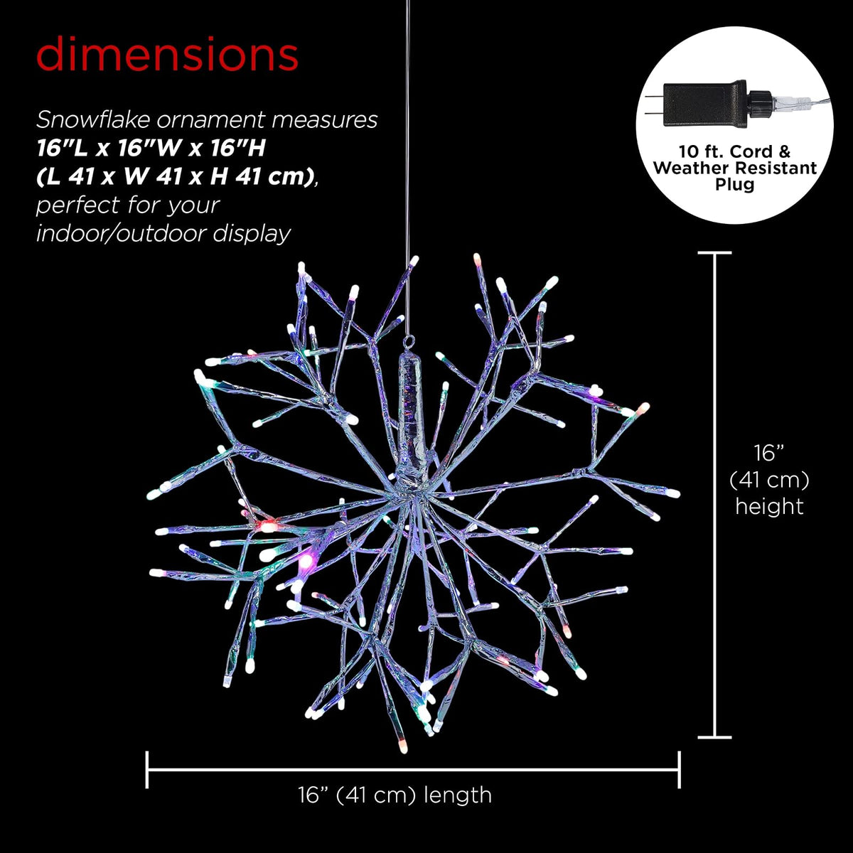 Alpine Corporation 16" H Indoor Holiday 3D Snowflake Hanging Ornament with LED Lights, Silver