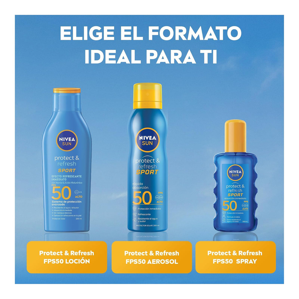 Protector Solar Corporal NIVEA SUN Protect & Refresh Sport En Loción FPS 50+ 200Ml, Rápida Absorción