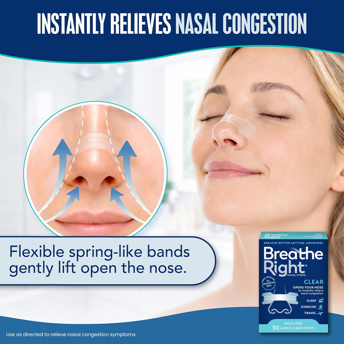 Breathe Right Nasal Strips Clear Large 30ct (Packaging May Vary)
