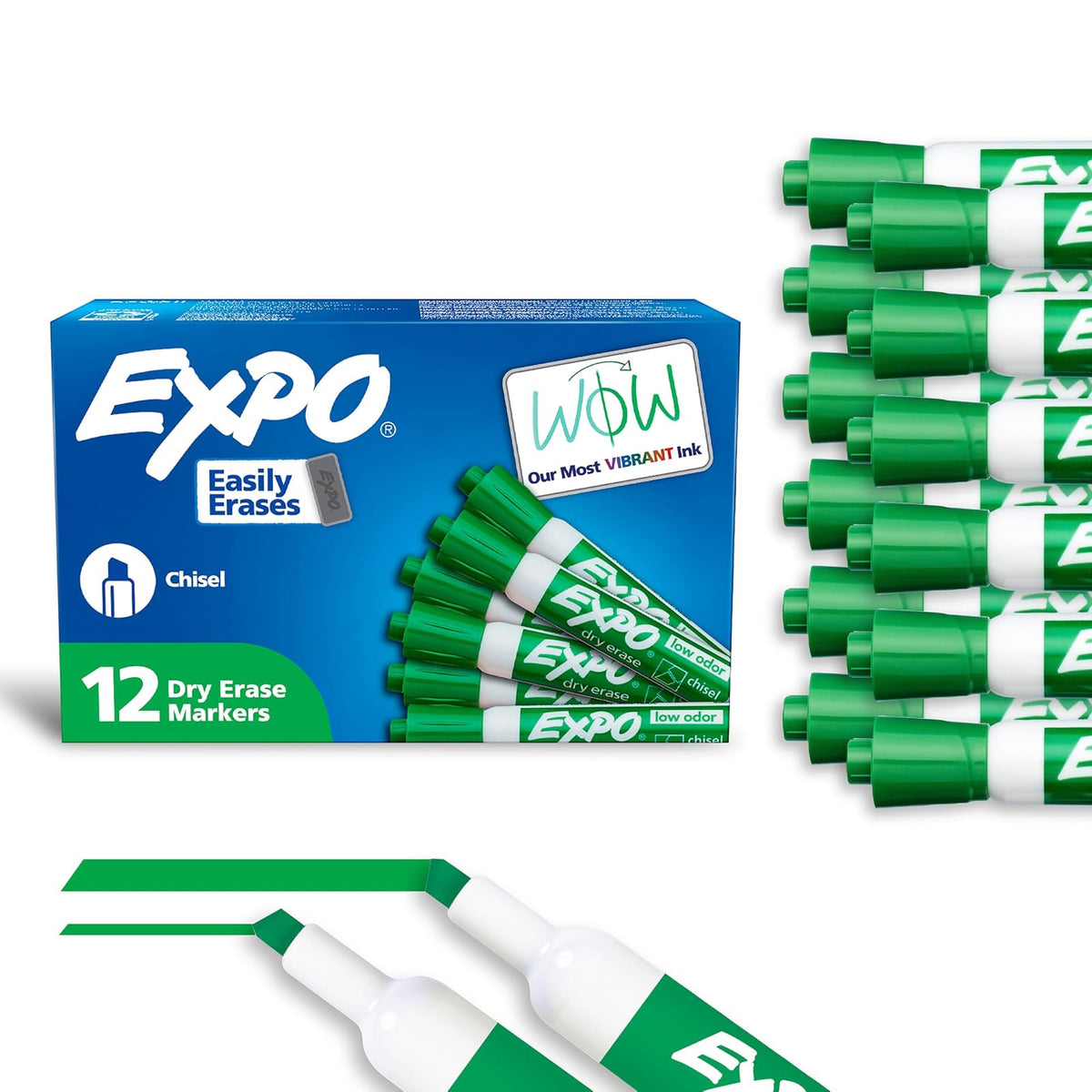 Expo Marcadores de Borrado en Seco Punta de Cincel Caja 12 Piezas - Verde