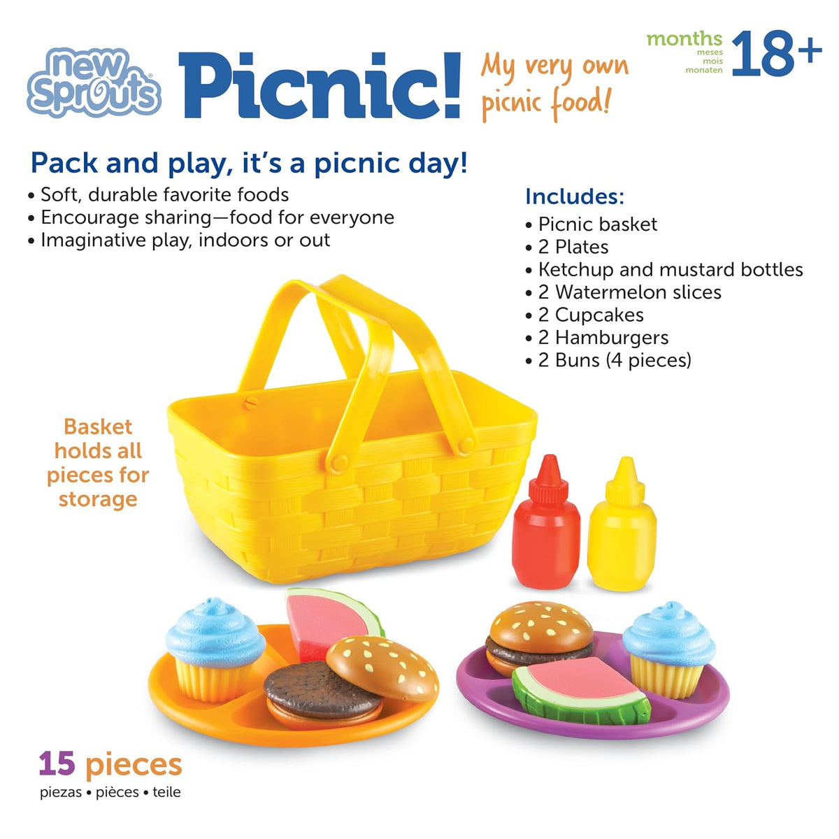 Learning Resources Set de Picnic, Comida de Juguetes, Juego de Alimentos,Juguetes de Cocina,Juguete de imitación, comidita de Juguete, Alimentos de Juguete