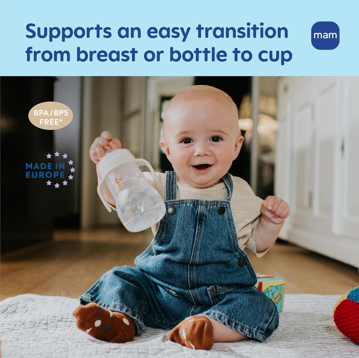 MAM Trainer - Taza para beber para niños pequeños de 1 a 3, 8 onzas, taza de transición con boquilla extra suave, pezón sin derrames y asas antideslizantes, para niños de más de 4 meses, 2 unidades
