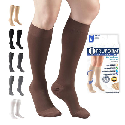 Truform 20-30 mmHg Compression Stockings for Men and Women, Knee High Length, Closed Toe, Brown, X-Large