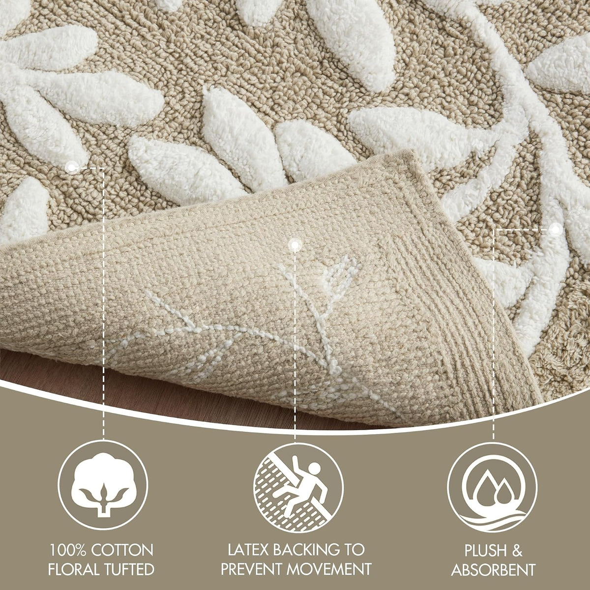 Madison Park Serene - Alfombra de baño 100% algodón, diseño de Hojas Florales de Alta y Baja, Lujosa Alfombra de baño de Pelo Medio, Absorbente, Secado rápido, decoración de Ducha, 21 x 34 Pulgadas,