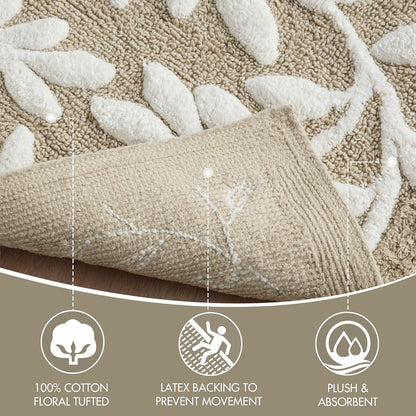 Madison Park Serene - Alfombra de baño 100% algodón, diseño de Hojas Florales de Alta y Baja, Lujosa Alfombra de baño de Pelo Medio, Absorbente, Secado rápido, decoración de Ducha, 21 x 34 Pulgadas,