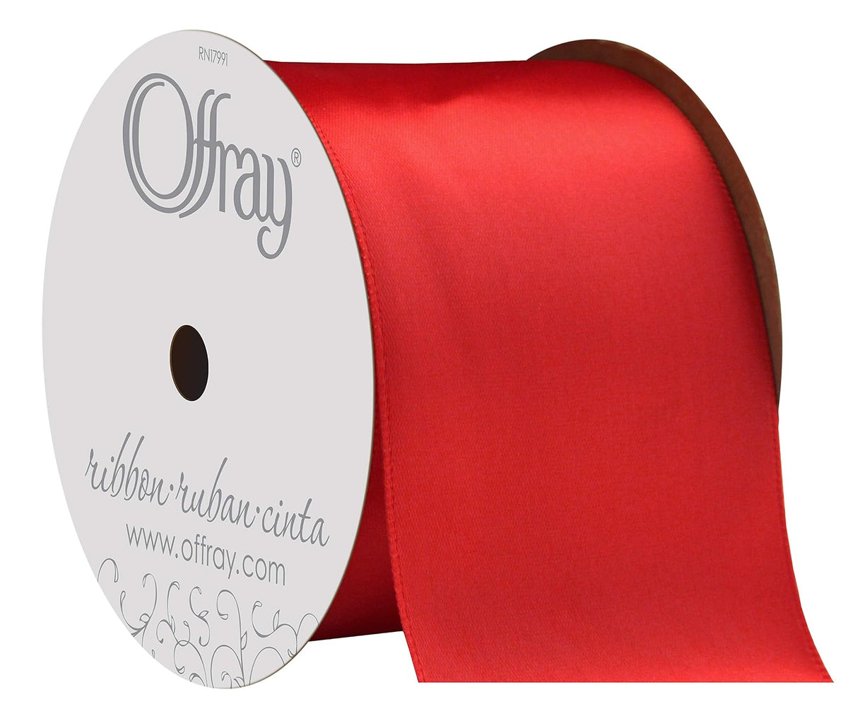 Offray - Cinta de satén de una sola cara para manualidades, 2 1/4 pulgadas x 9 pies, roja