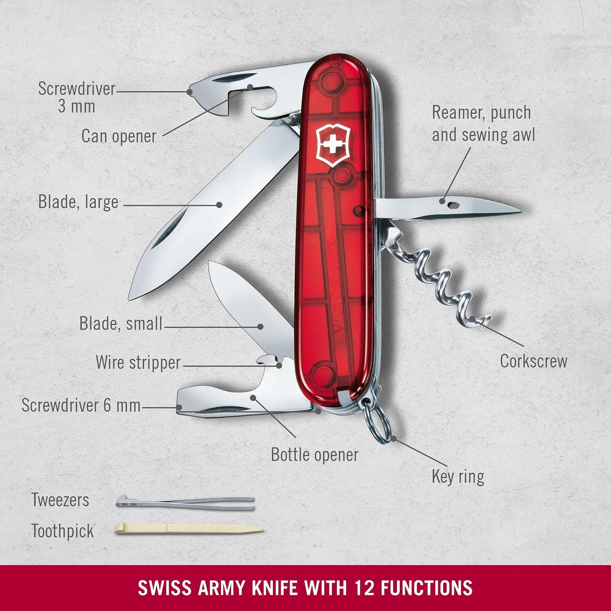 Victorinox Navaja Spartan, Roja Transparente, 12 Usos
