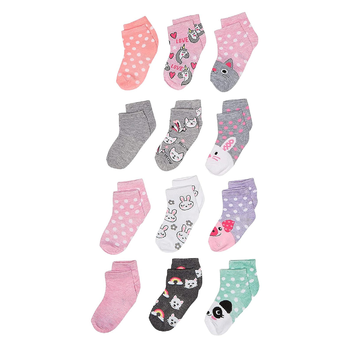 Cherokee Calcetines Cortos para Niña, Paquete de 12 - 2-4 Años - Critter Dots