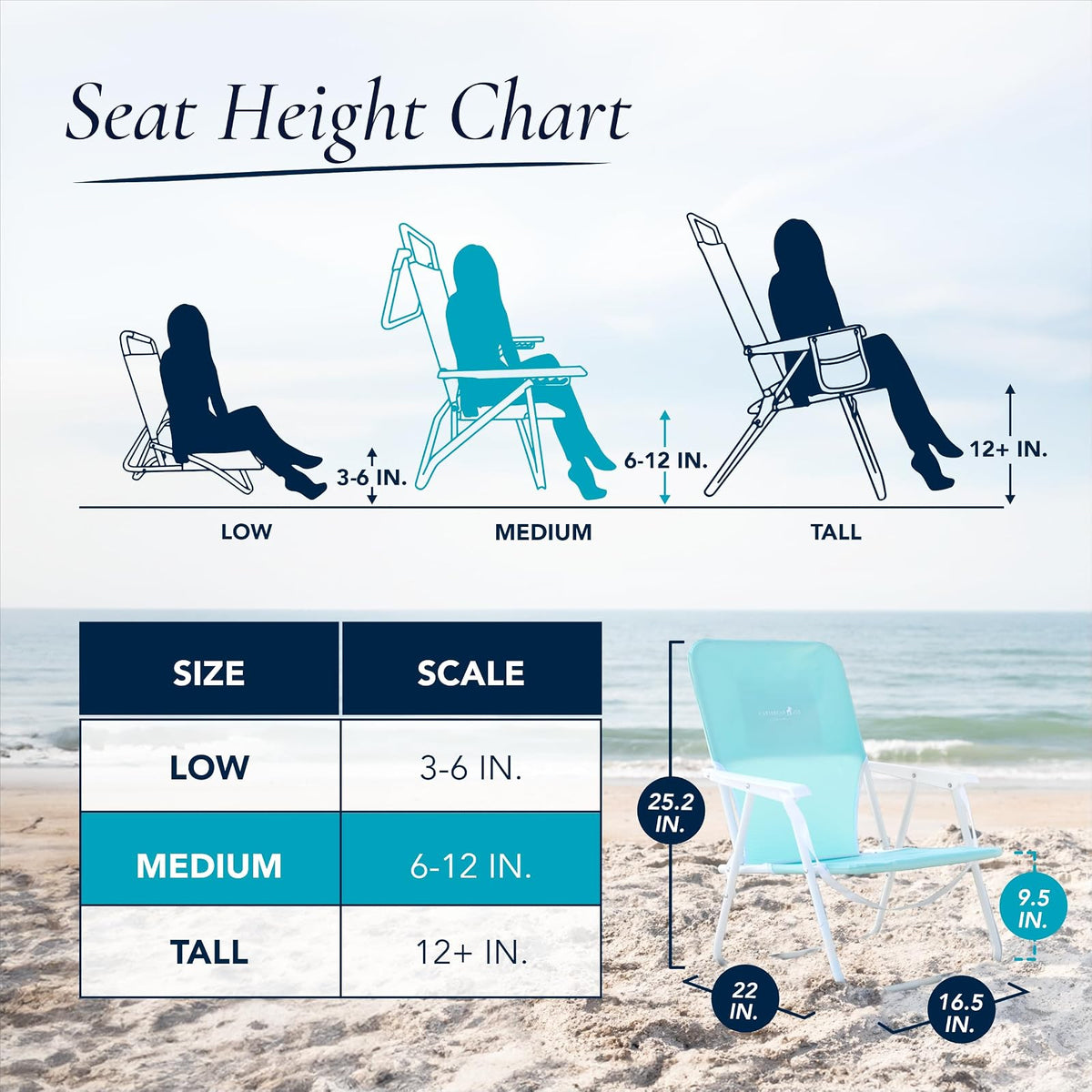 Caribbean Joe - Silla de Playa Plegable, 1 posición, Ligera y portátil, Plegable para Acampar al Aire última intervensión con Correa de Transporte