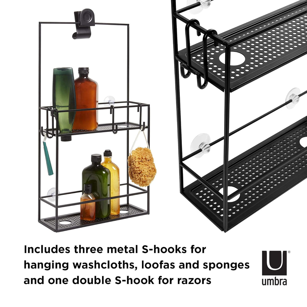 Umbra Cubiko Organizador de ducha con dos estantes, negro