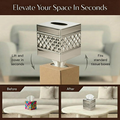 Monarch Abode - Funda Cuadrada de Tela geométrica Hecha a Mano con Relieve, Soporte de níquel y Cromo, Accesorios Cuadrados de Metal para aparador, Soporte Decorativo para Caja de pañuelos, Cubierta