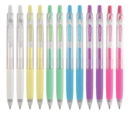 Pilot Bolígrafo retráctil de gel Pop´lol, punto fino (0.7 mm), tinta de colores surtidos pasteles, caja con 12 piezas (18052)