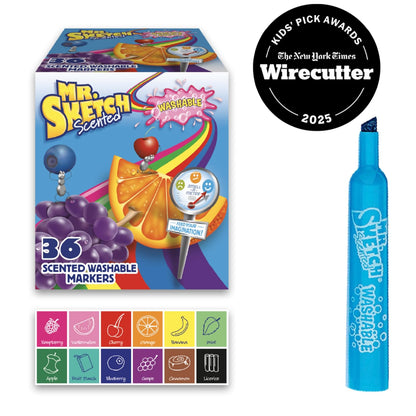 Mr. Sketch Scented Washable Markers, Chisel Tip, Assorted Colors, 36 Count