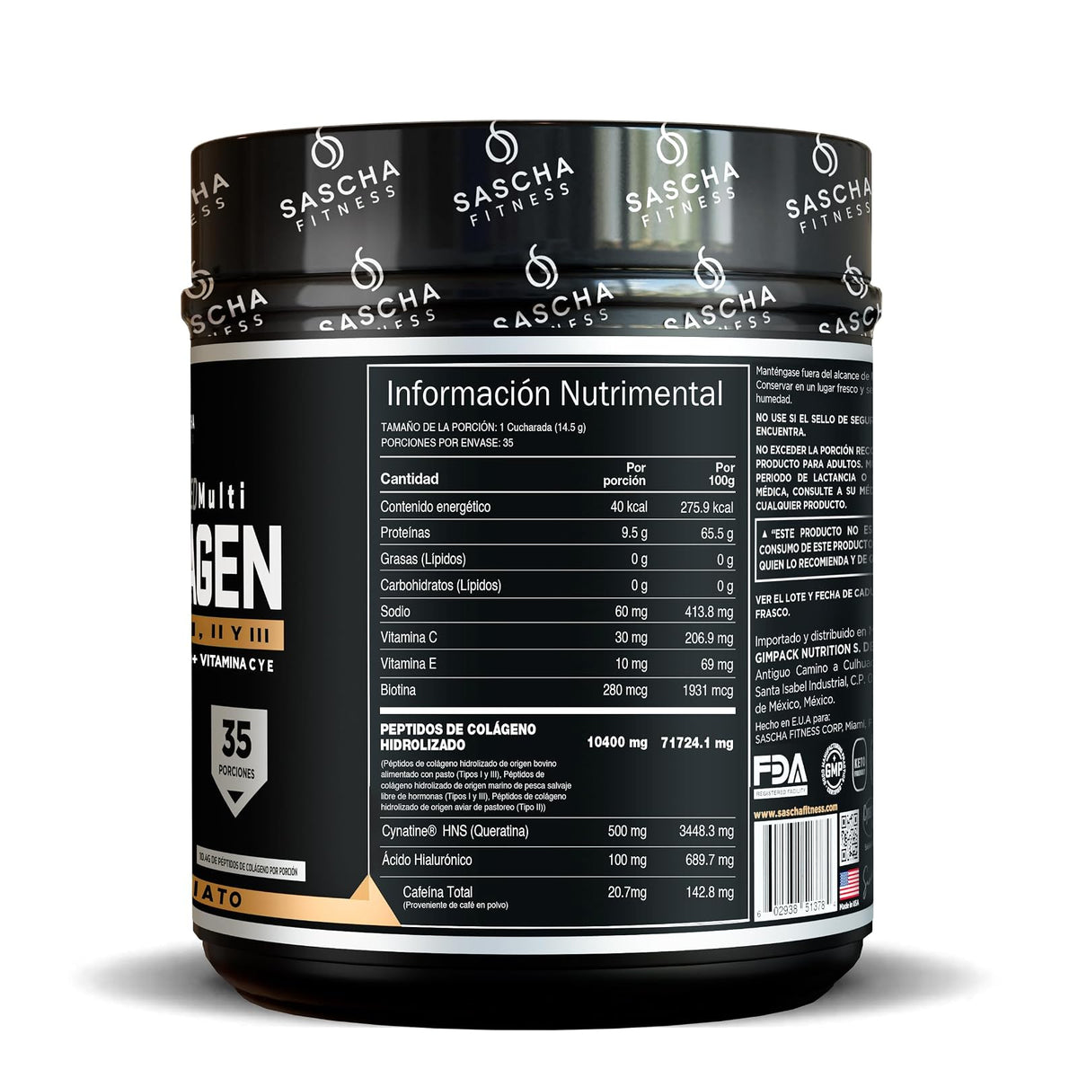 Sascha Fitness Multi Colágeno Hidrolizado | Ácido Hialurónico | Biotina | Cynatine HNS | Vitamina C & E - Sabor Caramel Macchiato