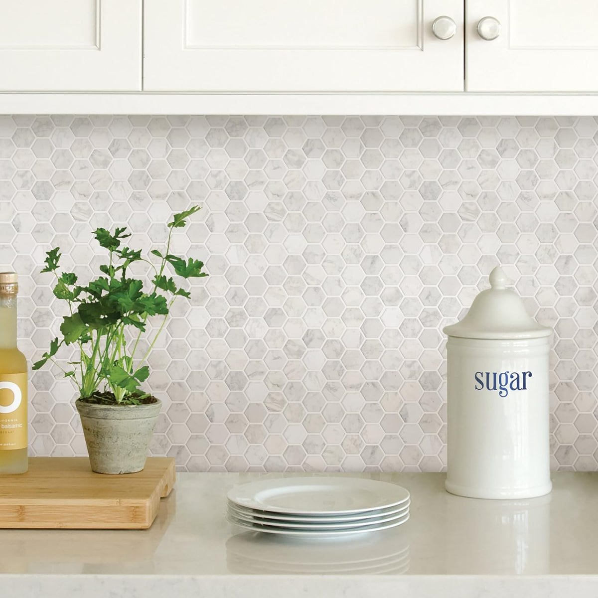 In Home InHome NH2359 - Azulejos hexagonales para salpicaduras, color blanco y blanco