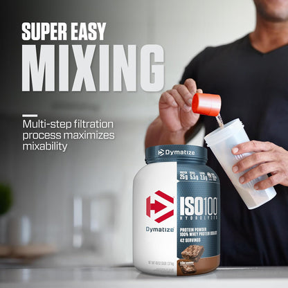 Dymatize ISO100, polvo de proteína hidrolizada, sabor Fudge Brownie, 3 libras, 100% de proteína de suero aislado, 25 g de proteína, 5.5 g de BCAA, sin gluten