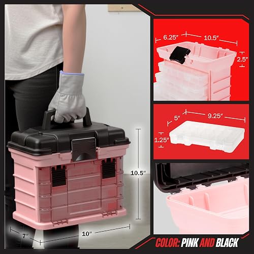Stalwart - 75-STO3183 Parts & Crafts Caja de herramientas estilo estante con 4 organizadores, rosa