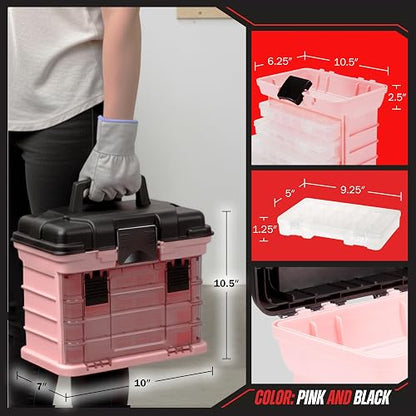 Stalwart - 75-STO3183 Parts & Crafts Caja de herramientas estilo estante con 4 organizadores, rosa
