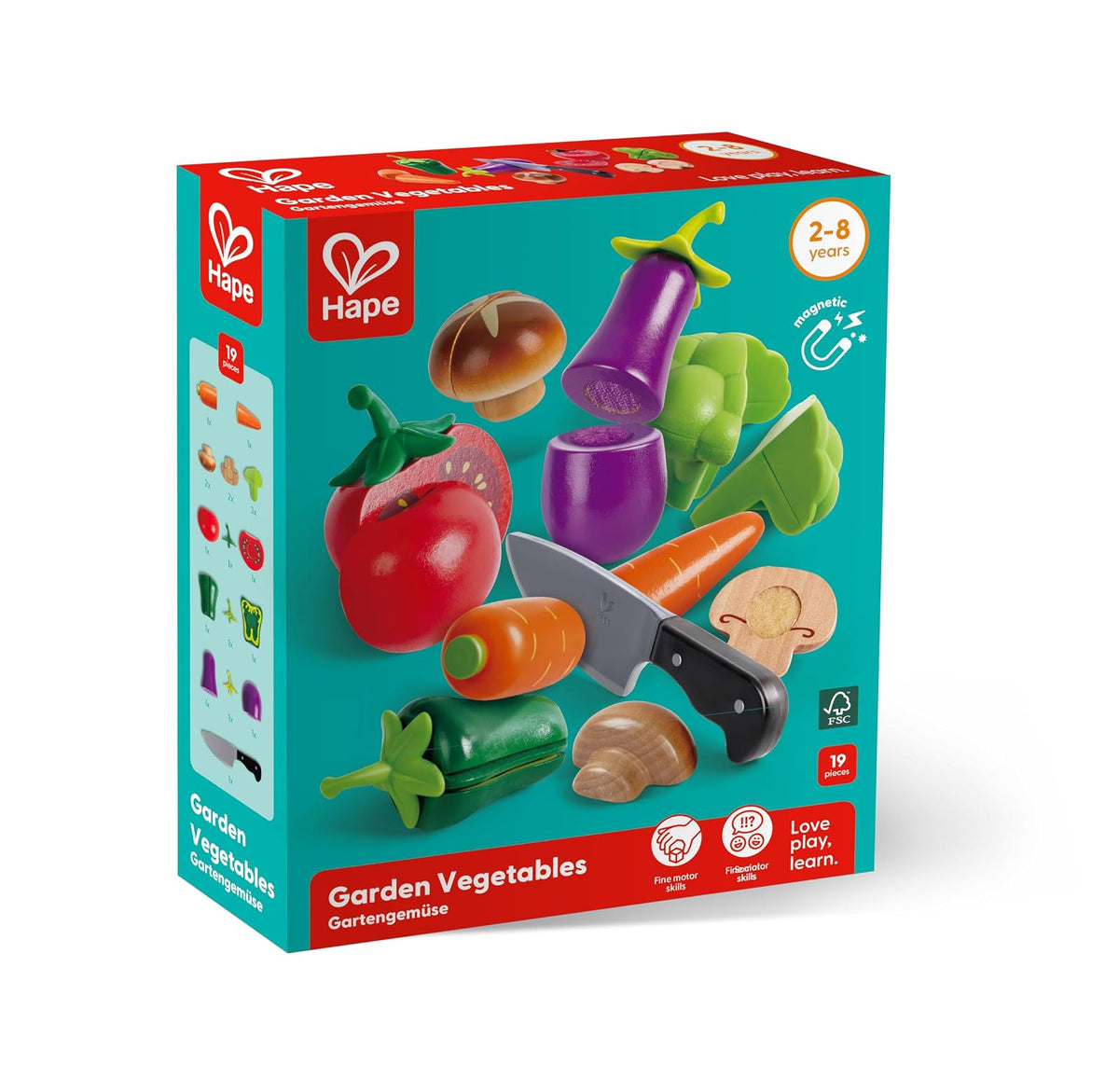 Hape , Accesorios de Cocina de Madera para Niños: Set de Verduras Realistas, Juego Educativo y Divertido para Explorar el Mundo de la Cocina. De 2 a 8 años. E3161