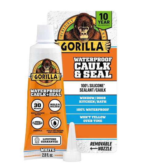 Gorilla - Calafateo 100% silicona, sellador impermeable, tubo de compresión de 2.8 onzas (paquete de 1) – blanco, resistente al moho, cocina, ventana, baño, marina, puerta y más