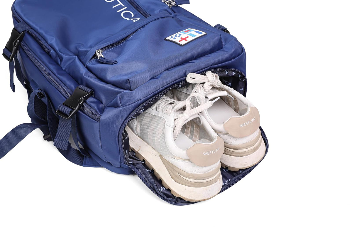 Nautica - Mochila de Viaje 10 kg, Mochila para Laptop 17", Unisex Cómoda y Resistente con Puerto de Carga, Sección Impermeable y para Zapatos, Antirrobo.