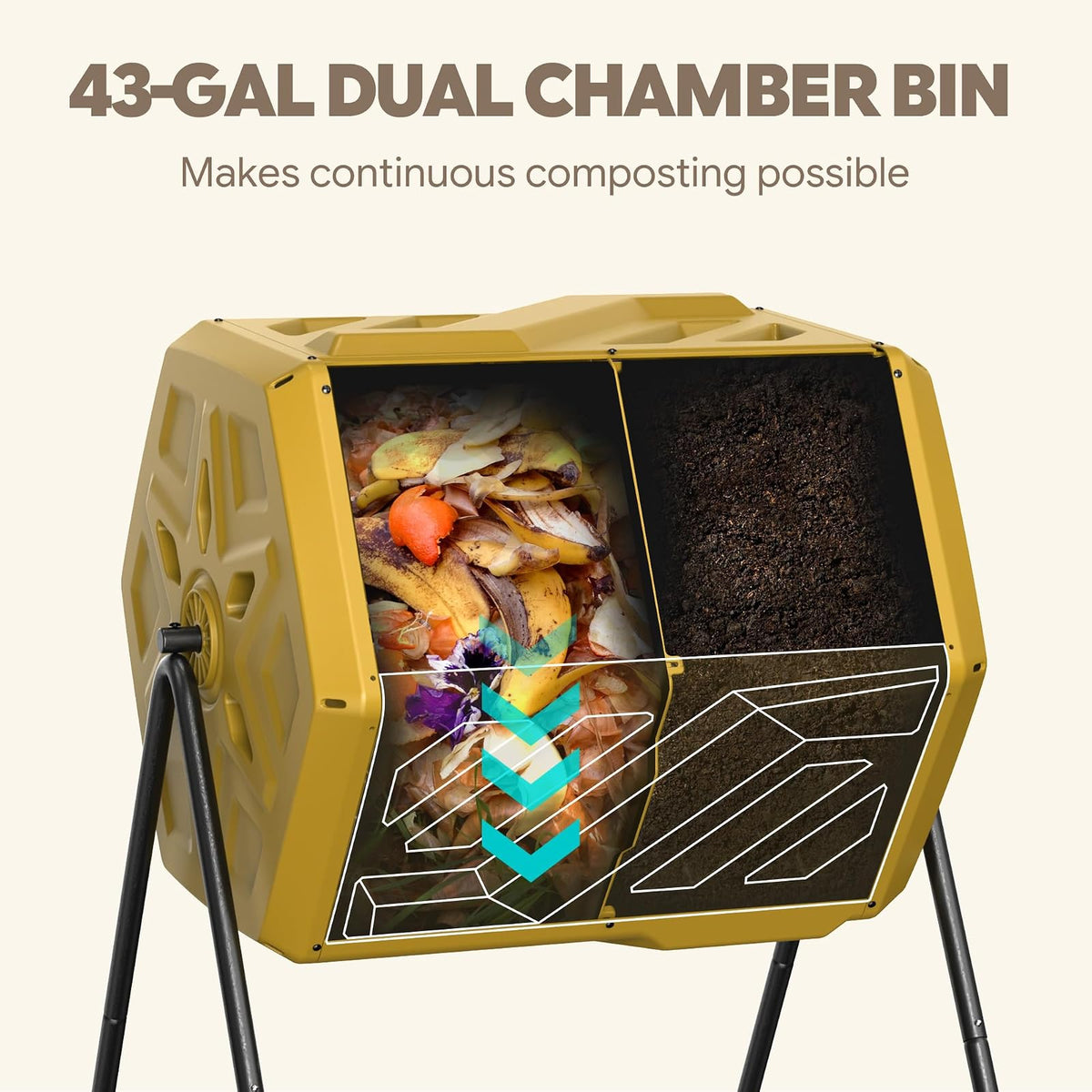 Werph - Contenedor de compostaje de Doble cámara de 43 galones, Vaso de compostaje para Exteriores de Montaje rápido, contenedor Giratorio para compostaje con Guantes para jardín, Cocina y Patio