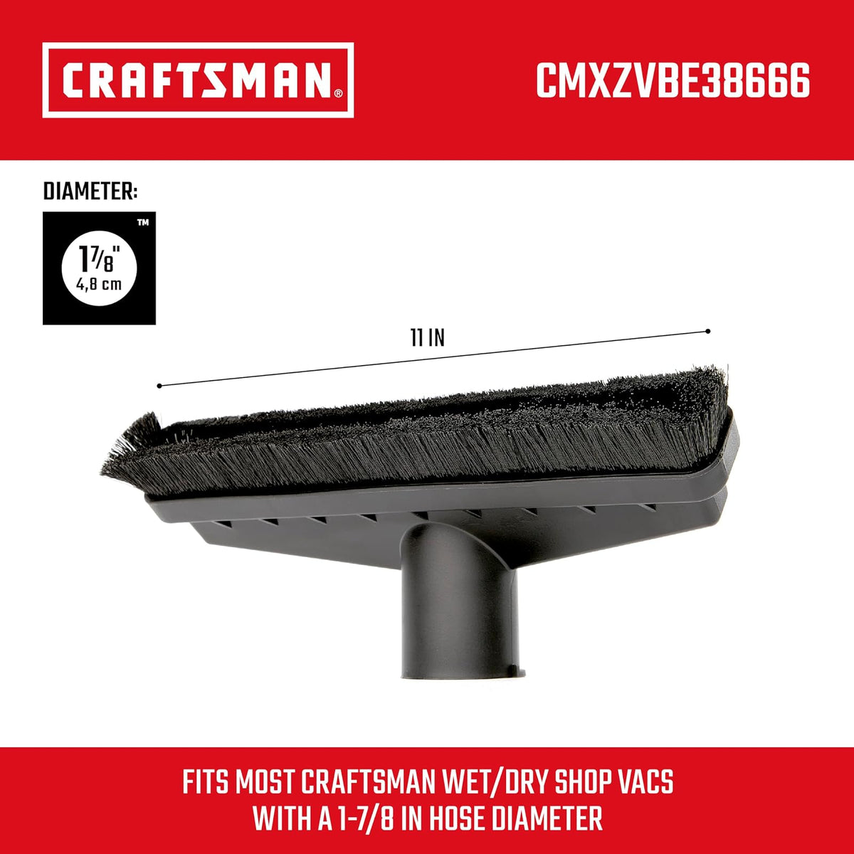 CRAFTSMAN 38666 1-7/8-inch Floor Brush Wet/Dry Vac Attachment | Accesorio de aspiradora de grado industrial con cerdas para limpiar áreas grandes, se adapta a 1 a 0 pulgadas. Diámetro de