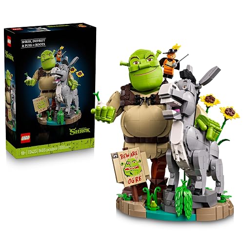 LEGO Shrek: Shrek, Burro y Gato con Botas – Kit de Construcción – Recuerdo de la Película con 3 Figuras – Set Nostálgico – Idea de Regalo para Mayores de 18 Años – 72423