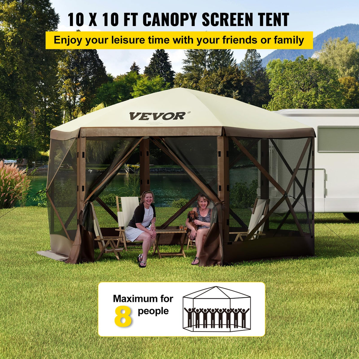 VEVOR - Tienda de campaña con Ventana de Malla, 10 x 10 pies, Tienda de campaña emergente de 6 Lados con Ventanas de Malla, Bolsa de Transporte portátil, estacas de Piso, Tiendas de campaña Grandes