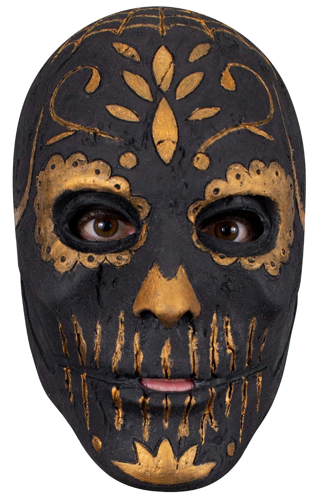 Ghoulish Productions Golden Carving Catrina, Máscara de Catrina Elegante Color Negro y Dorado, Disfraz de Calavera Moderna de Urban Masks Ideal para Día de Muertos y Halloween