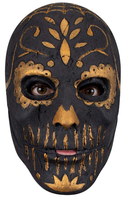 Ghoulish Productions Golden Carving Catrina, Máscara de Catrina Elegante Color Negro y Dorado, Disfraz de Calavera Moderna de Urban Masks Ideal para Día de Muertos y Halloween