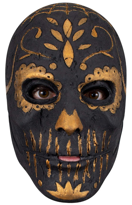 Ghoulish Productions Golden Carving Catrina, Máscara de Catrina Elegante Color Negro y Dorado, Disfraz de Calavera Moderna de Urban Masks Ideal para Día de Muertos y Halloween