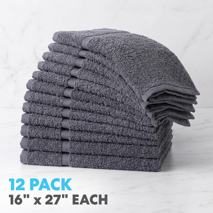 SIMPLI-MAGIC - Toallas de Mano de algodón de 16 x 27 Pulgadas (Paquete de 12) - Toallas Suaves para baño, Cocina, salón y Gimnasio (Gris)