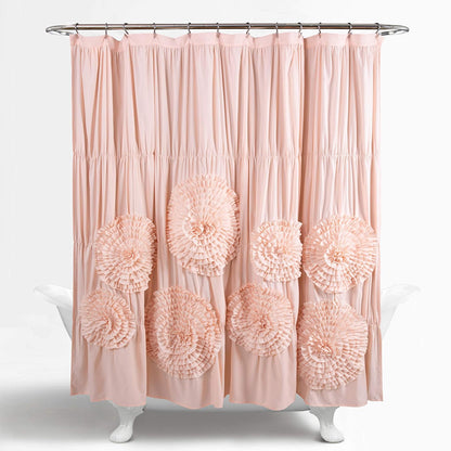 Lush Decor - Cortina de Ducha Serena, 72 Pulgadas de Ancho x 72 Pulgadas de Largo, Color Rubor, Cortina de baño con Volantes, Cortinas de Ducha de Tela Rosa, decoración de Coqueta