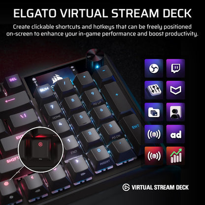 Corsair Vanguard 96 Teclado mecánico para juegos con cable – 96% diseño, interruptores lineales de plasma MLX, sondeo de 8000 Hz, visualización LCD, cubierta de flujo virtual, teclas G, SOCD Flashtap