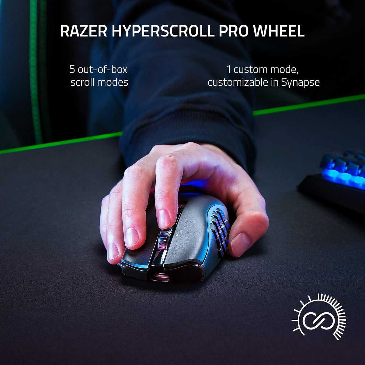 Razer Naga V2 Pro - Mouse Gamer Inalámbrico MMO | 19+1 botones programables con 3 placas laterales intercambiables, rueda HyperScroll Pro, sensor óptico Focus Pro 30K