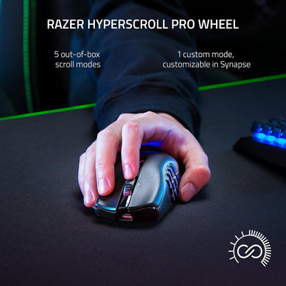 Razer Naga V2 Pro - Mouse Gamer Inalámbrico MMO | 19+1 botones programables con 3 placas laterales intercambiables, rueda HyperScroll Pro, sensor óptico Focus Pro 30K