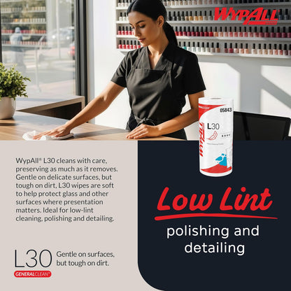 WypAll GeneralClean L30 Toallitas de limpieza resistentes (05843), toallas fuertes y suaves, blancas (70 hojas/rollo, 24 rollos, 1.680 hojas en total)
