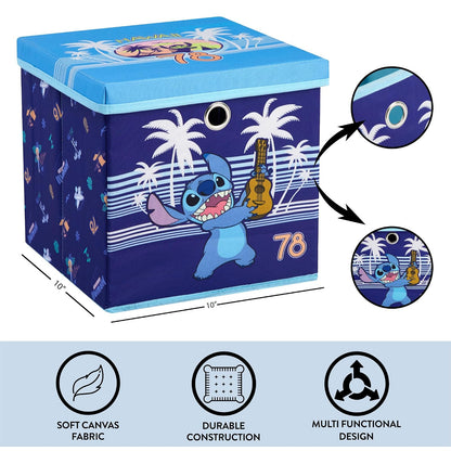 Idea Nuova cubeta de almacenamiento plegable Lilo & Stitch con tapa extraíble, 10 x 10 x 10 pulgadas, organizador de tela para juguetes, ropa y accesorios, recámara o sala de juegos